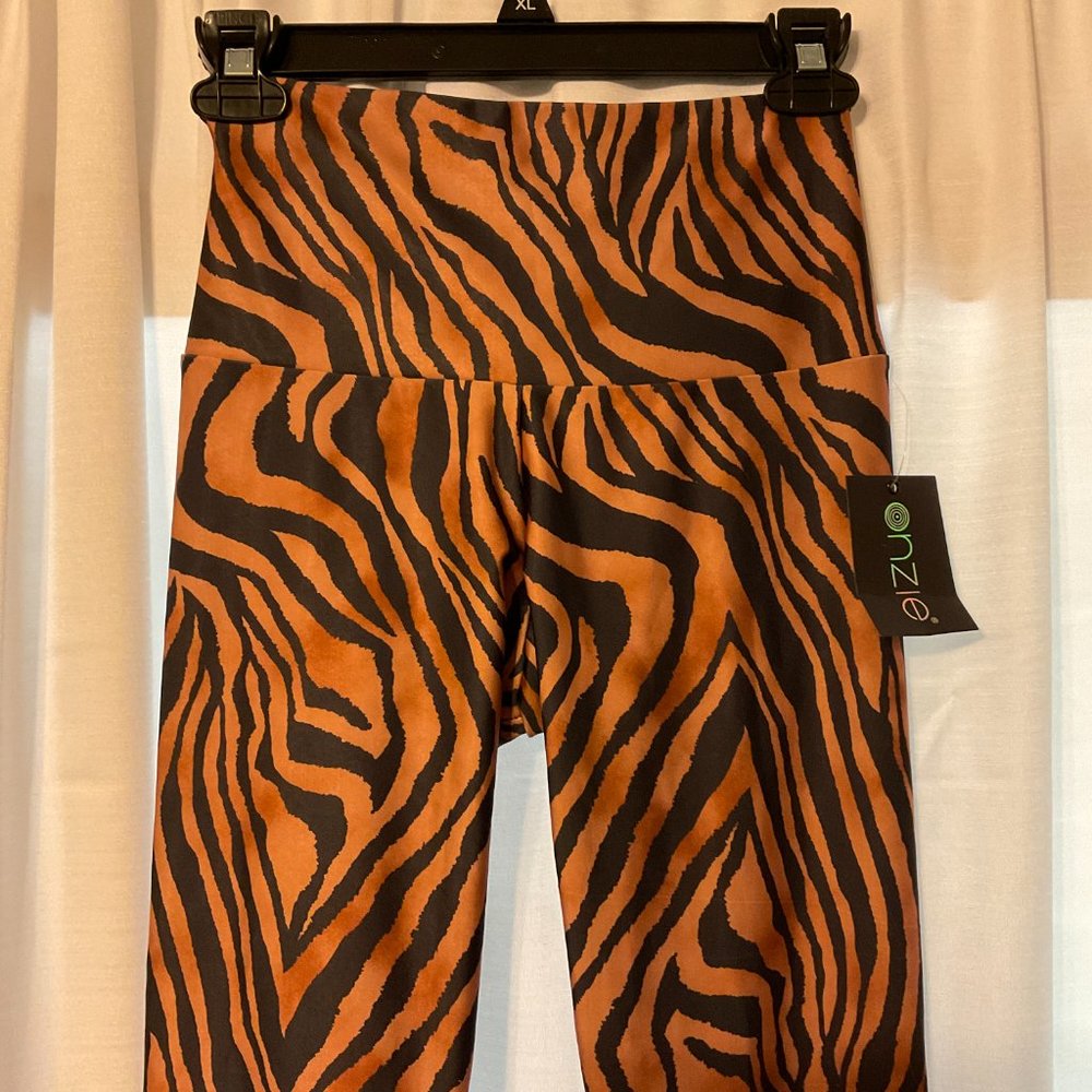 Onzie Leggings XS Brown Black Zebra Stripe New NWT - Picture 2 of 8